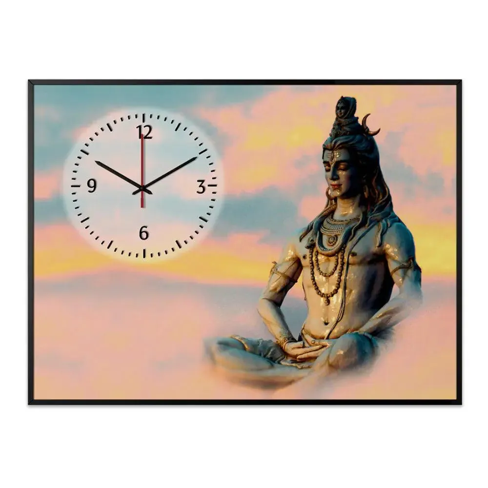 Lord Shiva In Dhyan Mudra Canvas Printed Decorative Wall Clock With Floating Frame