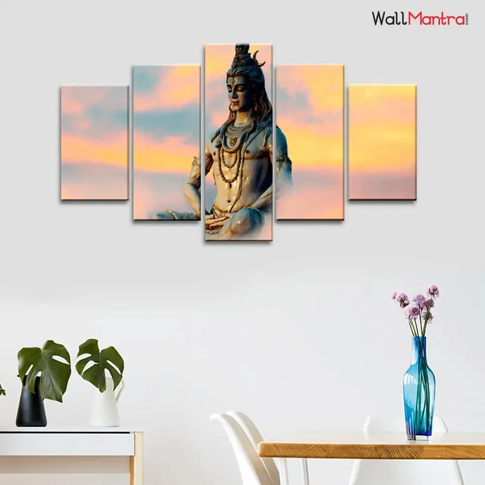 Lord Shiva In Dhyan Mudra Wall Painting/5 Pieces Canvas Print Wall Hanging