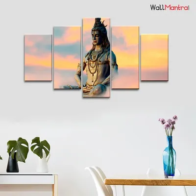 Lord Shiva In Dhyan Mudra Wall Painting/5 Pieces Canvas Print Wall Hanging