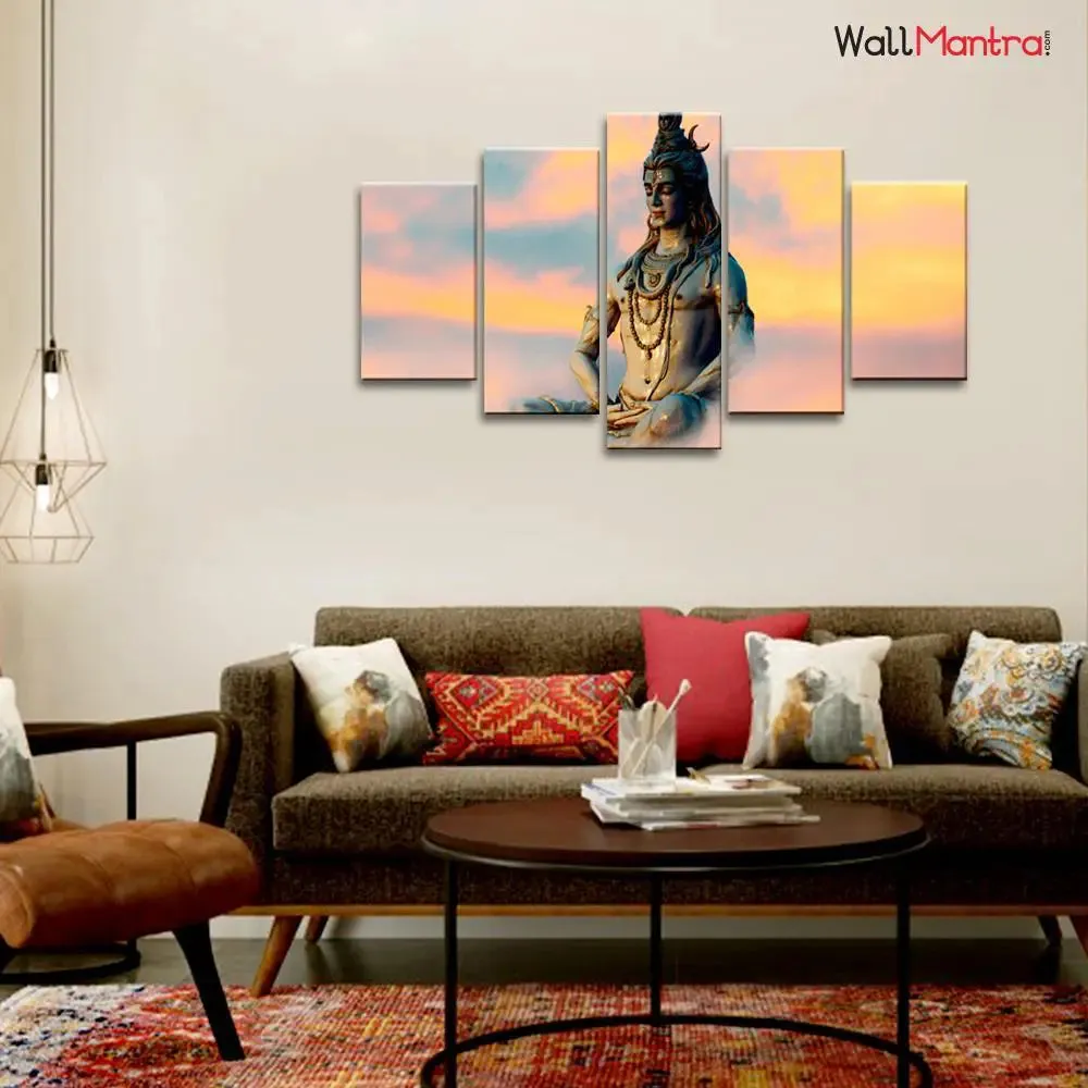 Lord Shiva In Dhyan Mudra Wall Painting/5 Pieces Canvas Print Wall Hanging