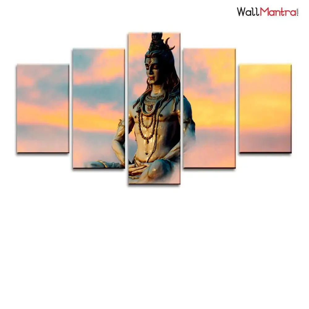Lord Shiva In Dhyan Mudra Wall Painting/5 Pieces Canvas Print Wall Hanging
