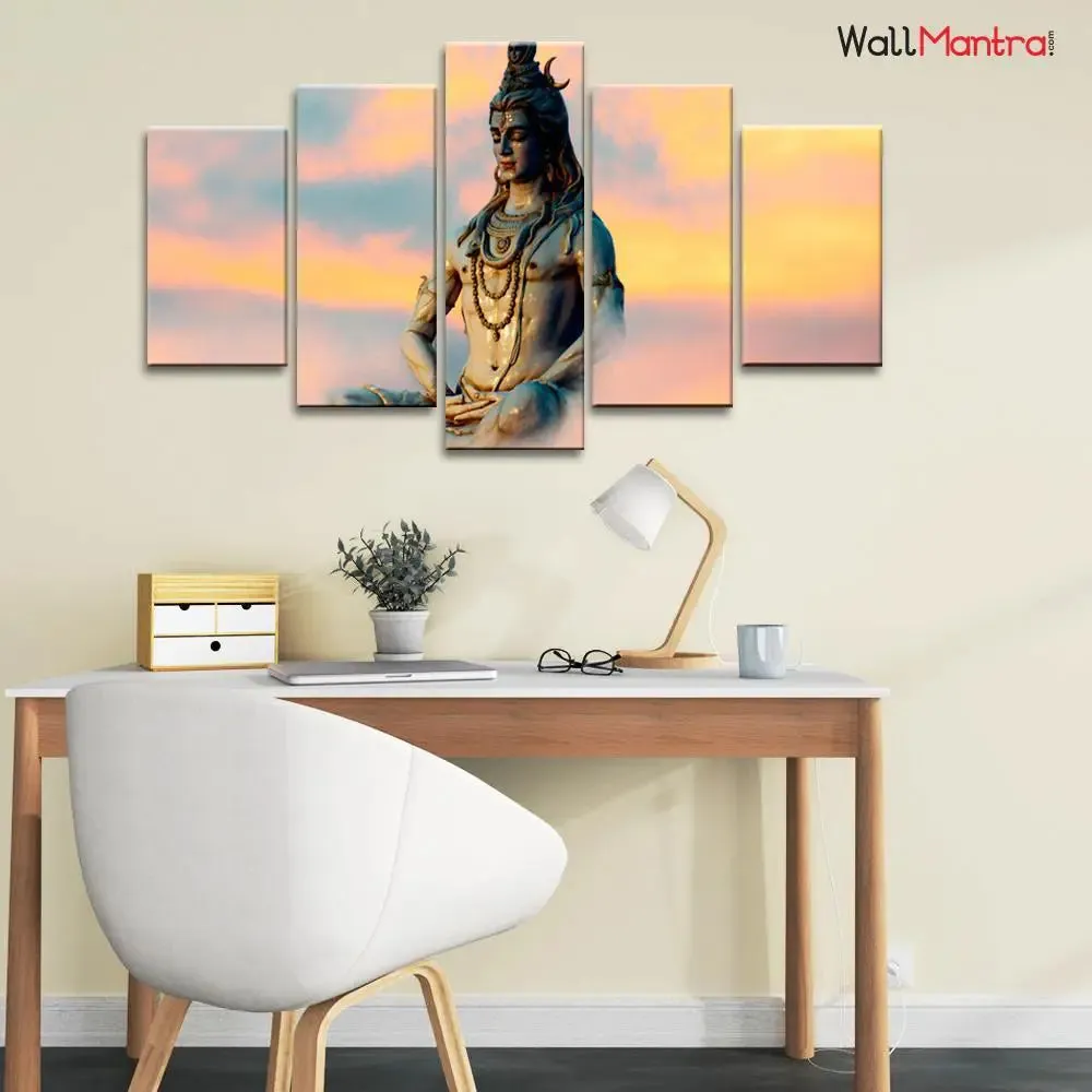 Lord Shiva In Dhyan Mudra Wall Painting/5 Pieces Canvas Print Wall Hanging