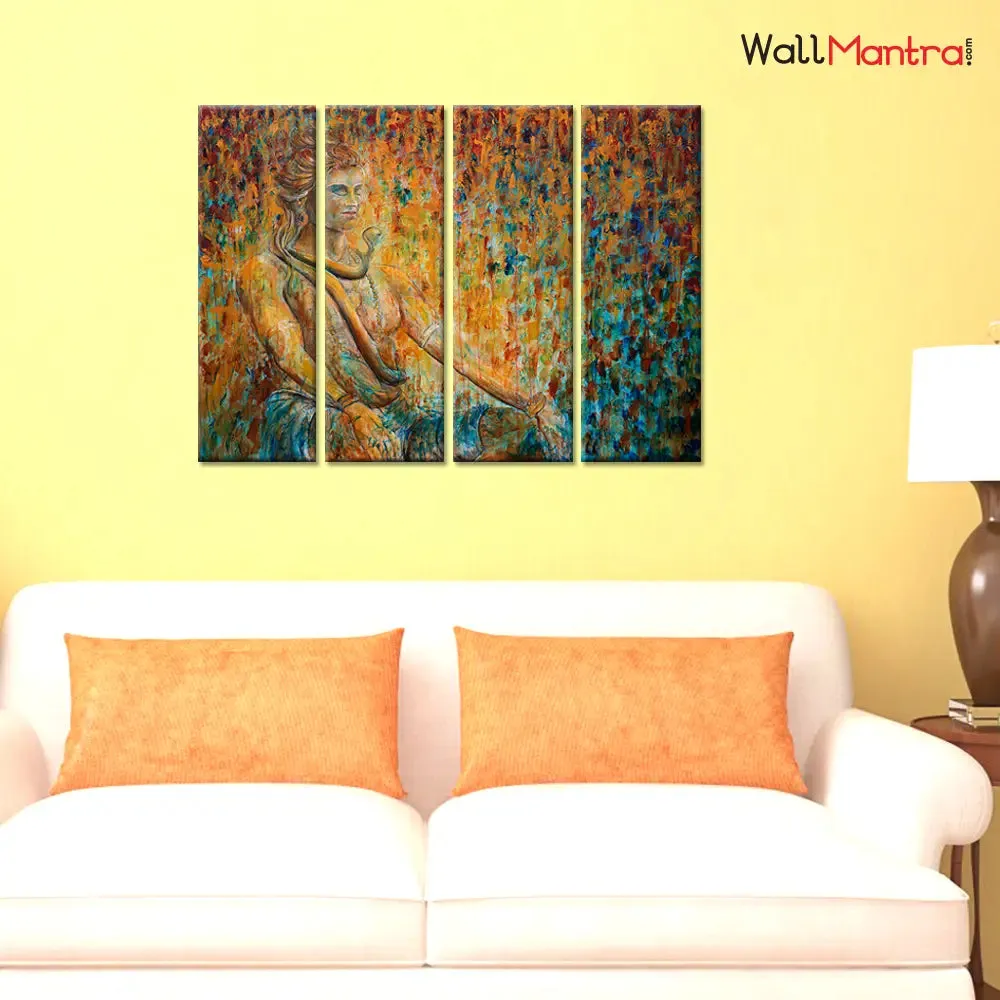 Lord Shiva Spiritual Wall Painting 4 Pieces Canvas Wall Art