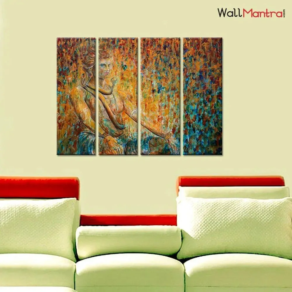 Lord Shiva Spiritual Wall Painting 4 Pieces Canvas Wall Art