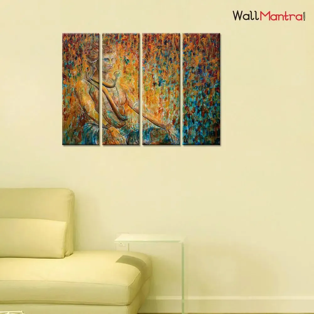 Lord Shiva Spiritual Wall Painting 4 Pieces Canvas Wall Art