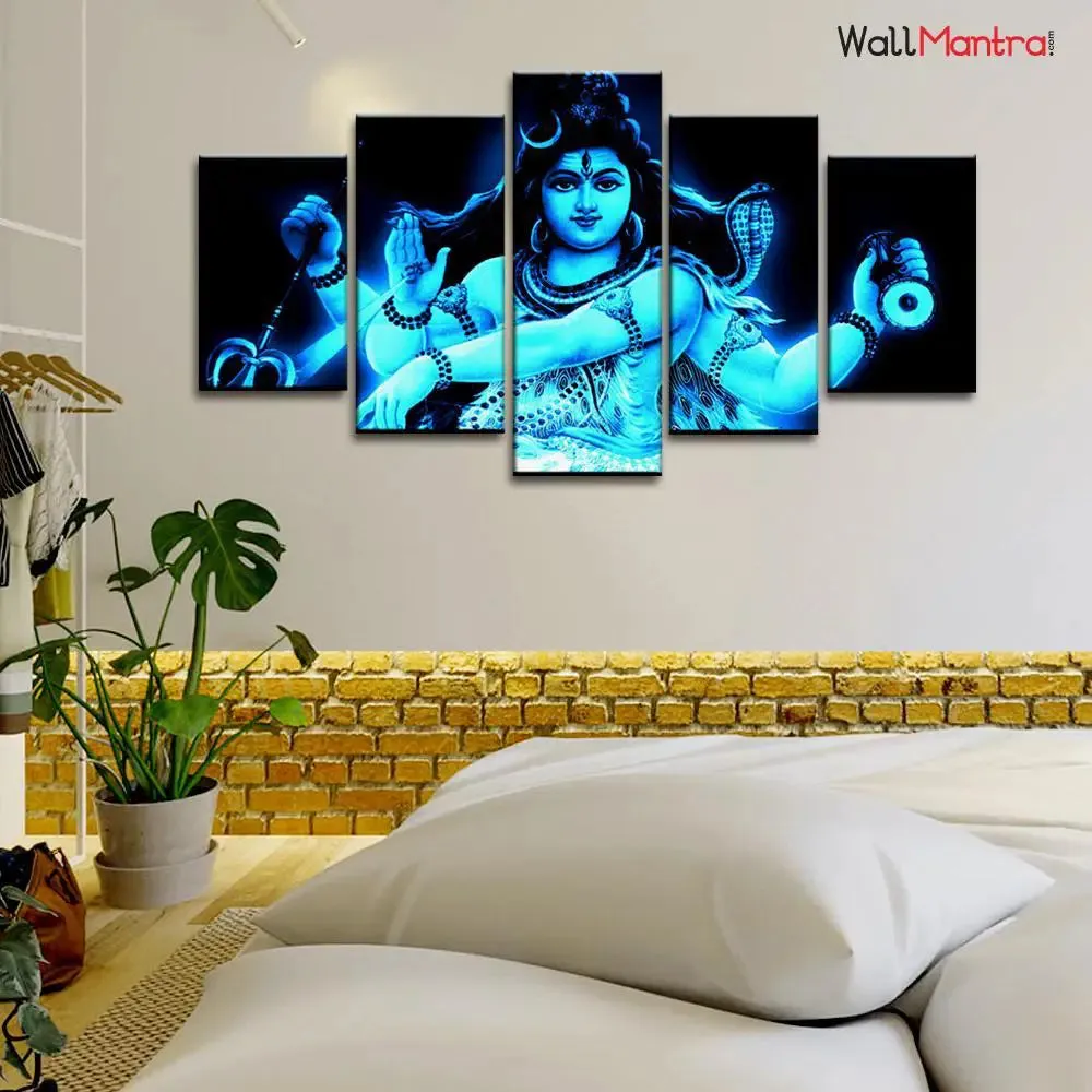 Lord Shiva Tandava pose Wall Painting/5 Pieces Canvas Print Wall Hanging