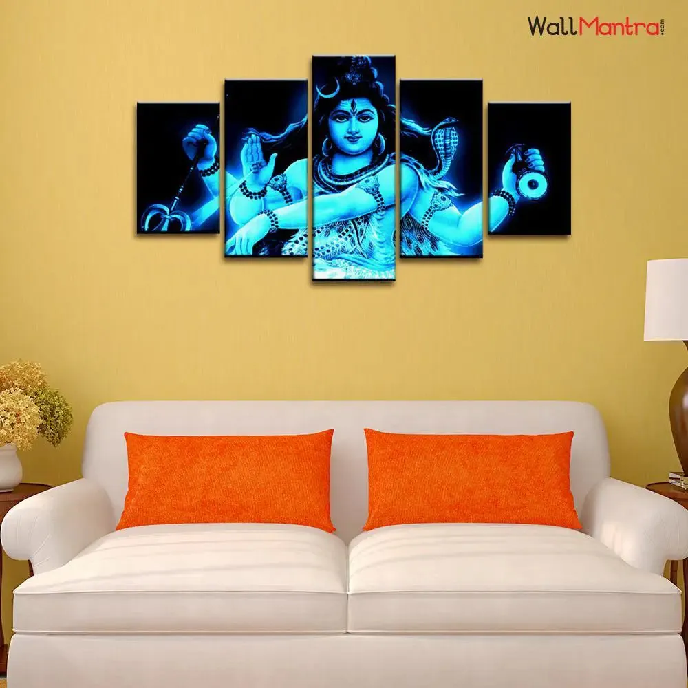 Lord Shiva Tandava pose Wall Painting/5 Pieces Canvas Print Wall Hanging