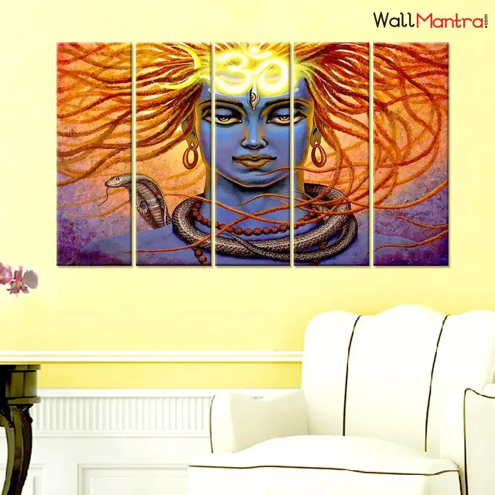 Lord Shiva Wooded Frame 5 Pieces Wall Painting