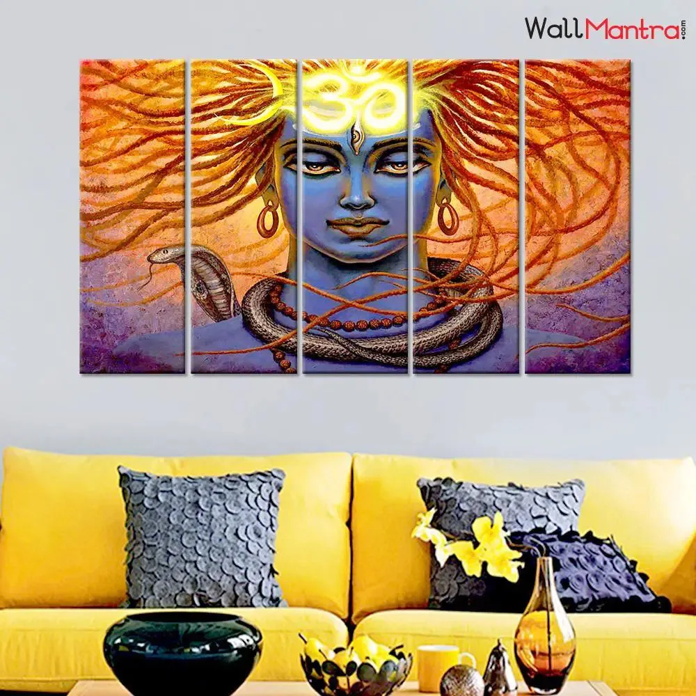 Lord Shiva Wooded Frame 5 Pieces Wall Painting