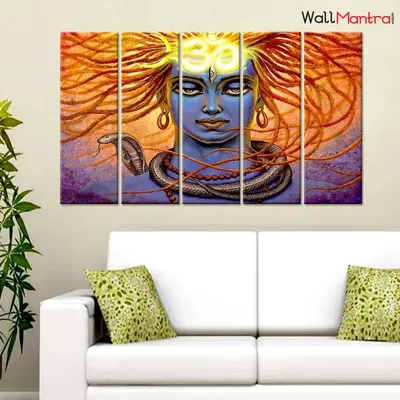 Lord Shiva Wooded Frame 5 Pieces Wall Painting