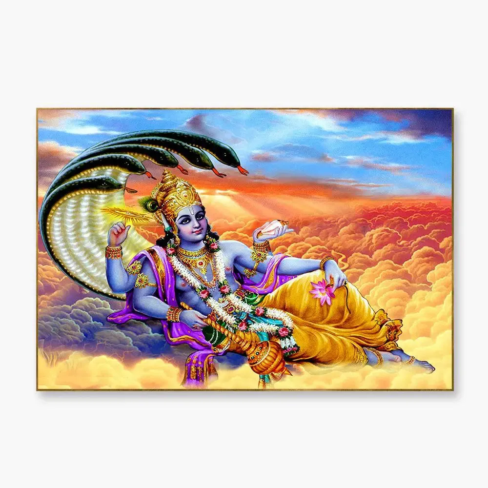 Lord Vishnu Spiritual Canvas Wall Painting With Frame