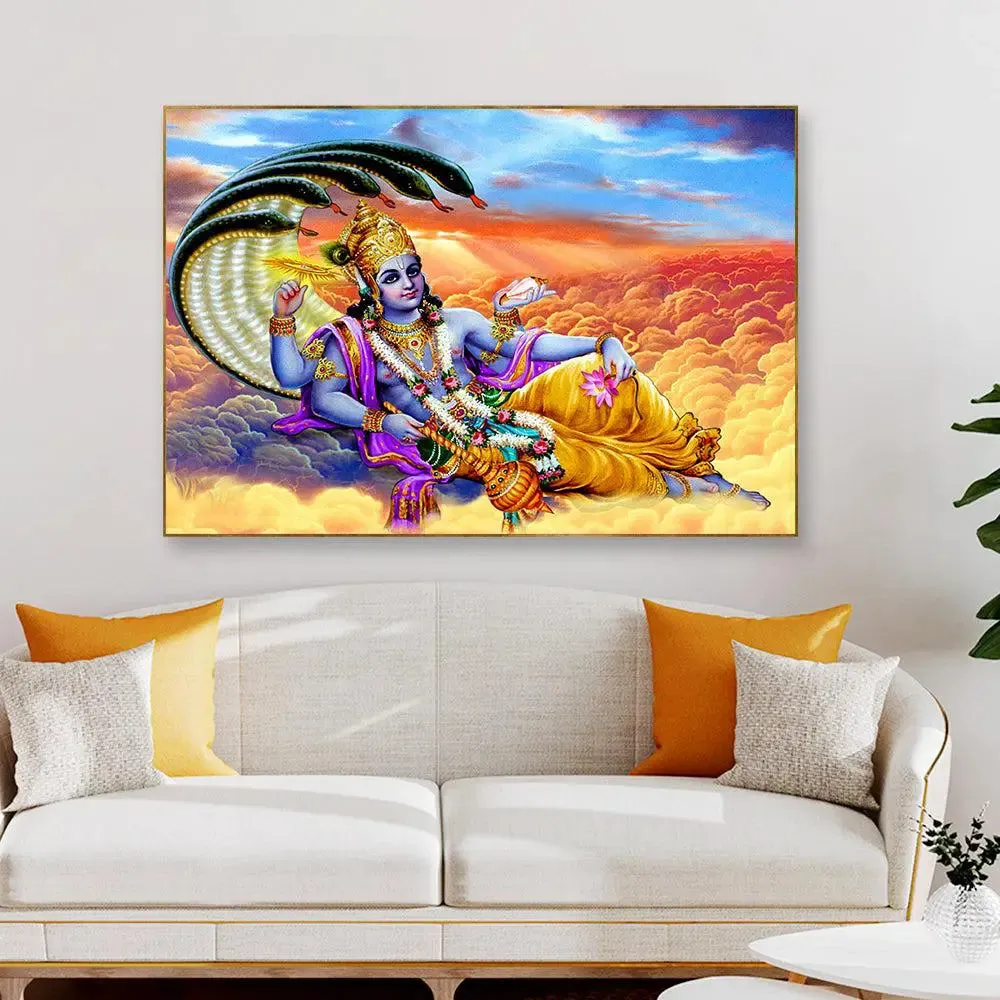 Lord Vishnu Spiritual Canvas Wall Painting With Frame
