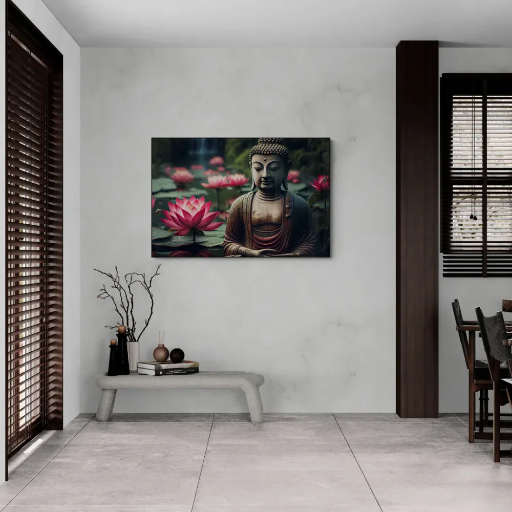 Lotus Enlightenment Buddha Canvas Wall Painting With Frame