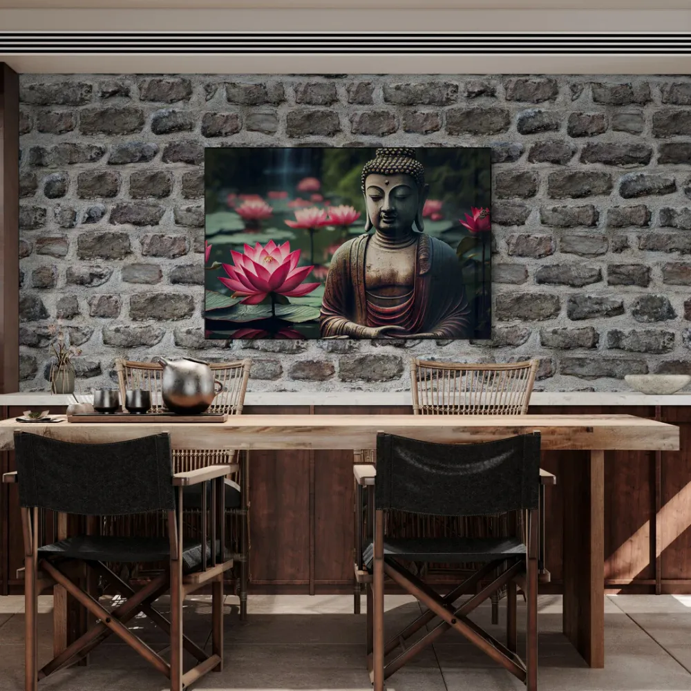 Lotus Enlightenment Buddha Canvas Wall Painting With Frame
