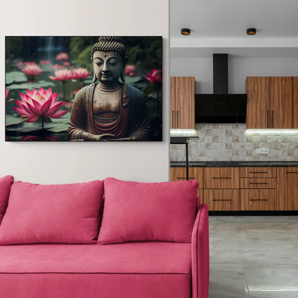 Lotus Enlightenment Buddha Canvas Wall Painting With Frame