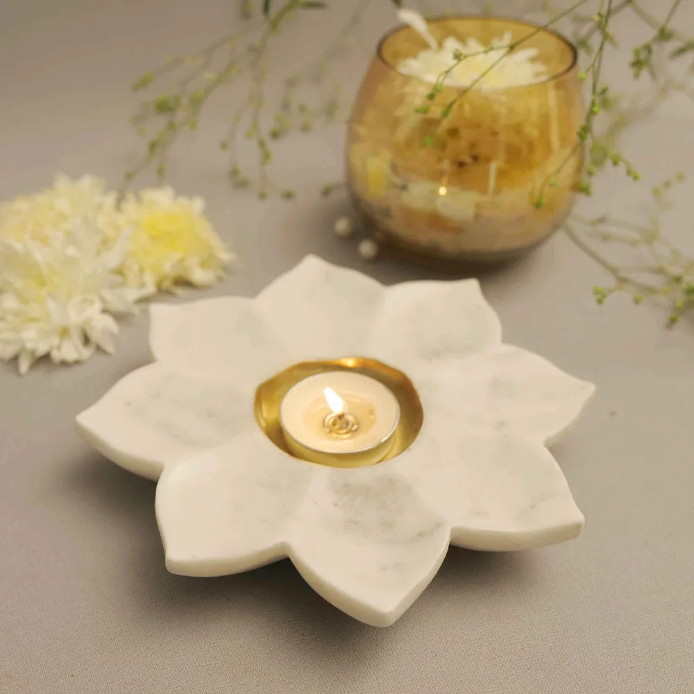 Lotus-Flower Marble Tealight Candle Holder