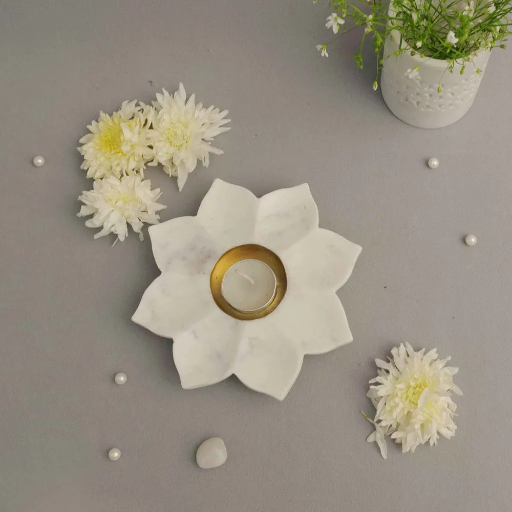 Lotus-Flower Marble Tealight Candle Holder