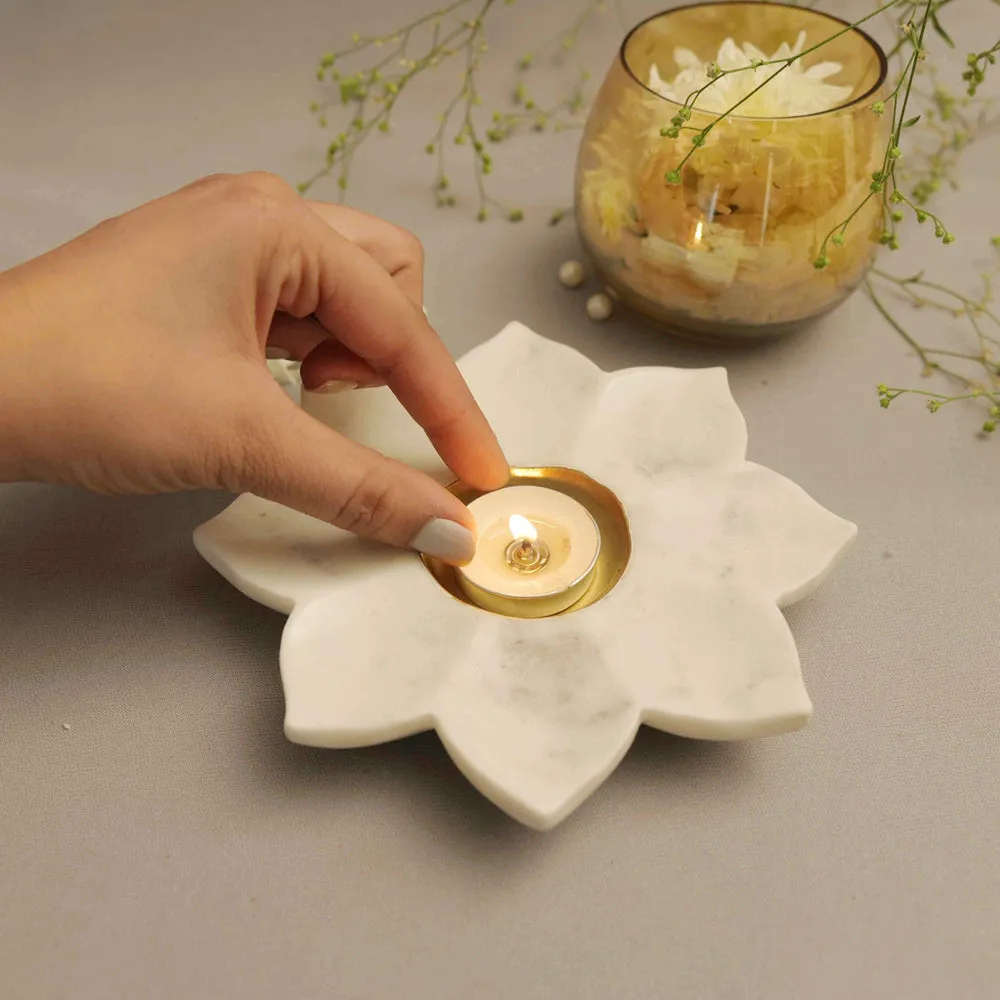Lotus-Flower Marble Tealight Candle Holder