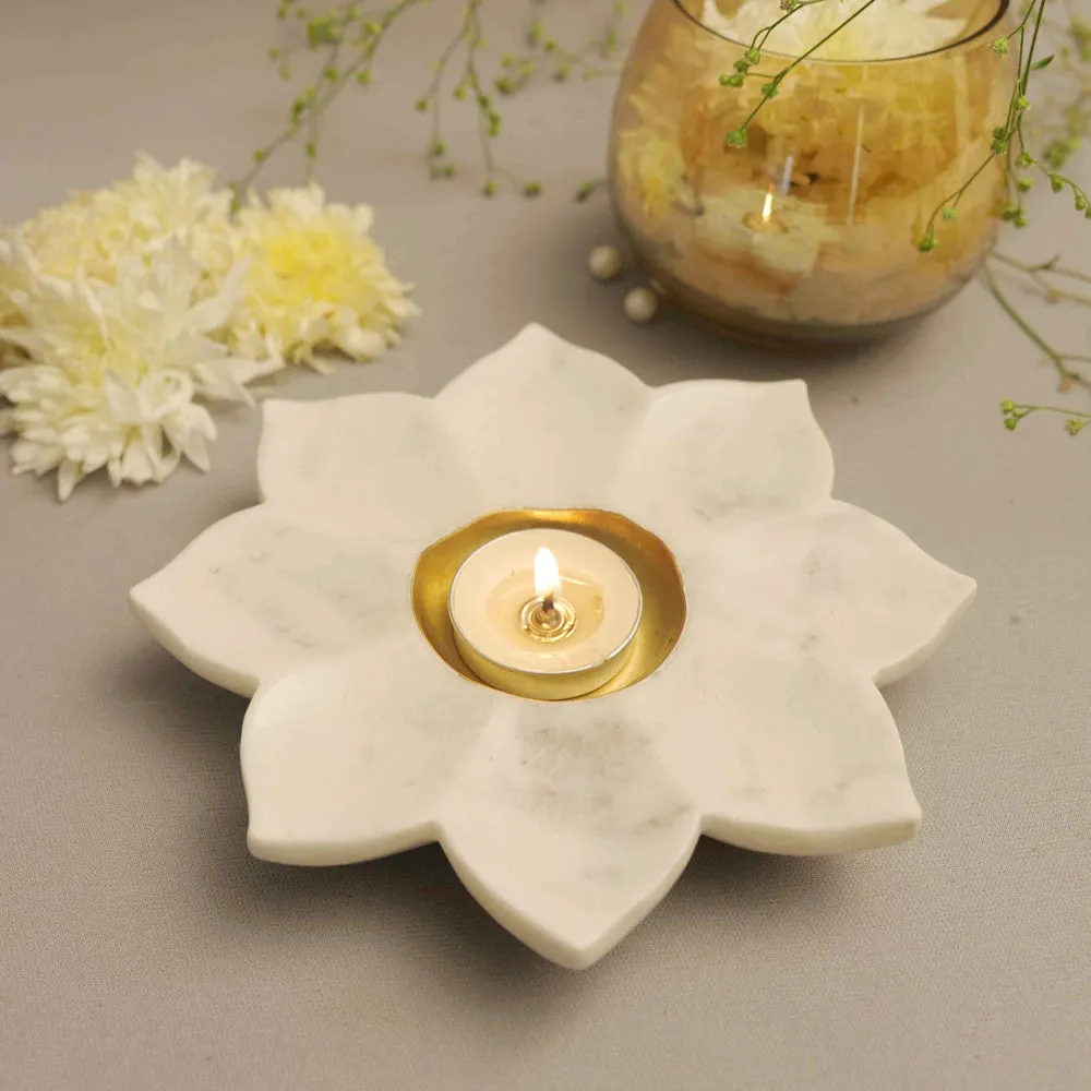 Lotus-Flower Marble Tealight Candle Holder