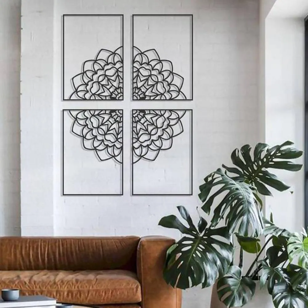 Lotus Square metal wall art (Set of 4)