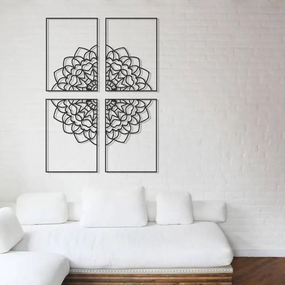 Lotus Square metal wall art (Set of 4)