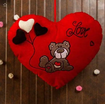 Love & Bear Plush Red Heart Shaped Pillow