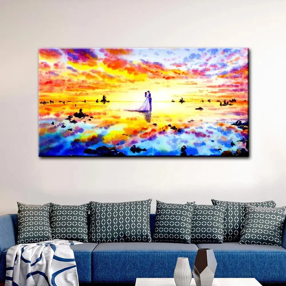Love Couple Abstract Beautiful Scenery Canvas Printed Painting With Wood Frame