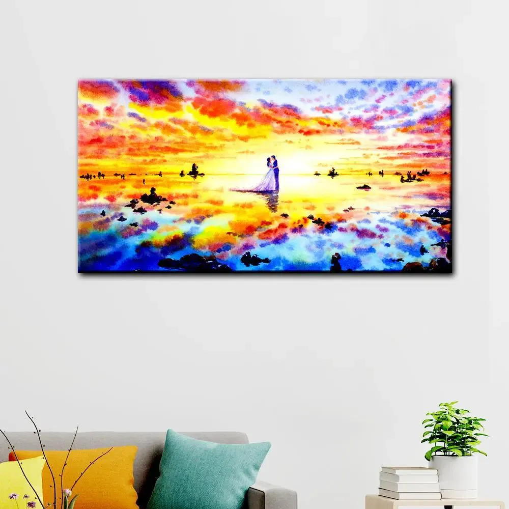 Love Couple Abstract Beautiful Scenery Canvas Printed Painting With Wood Frame