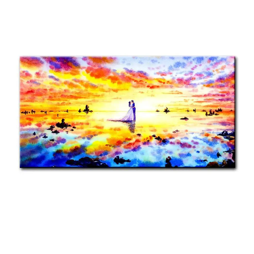 Love Couple Abstract Beautiful Scenery Canvas Printed Painting With Wood Frame