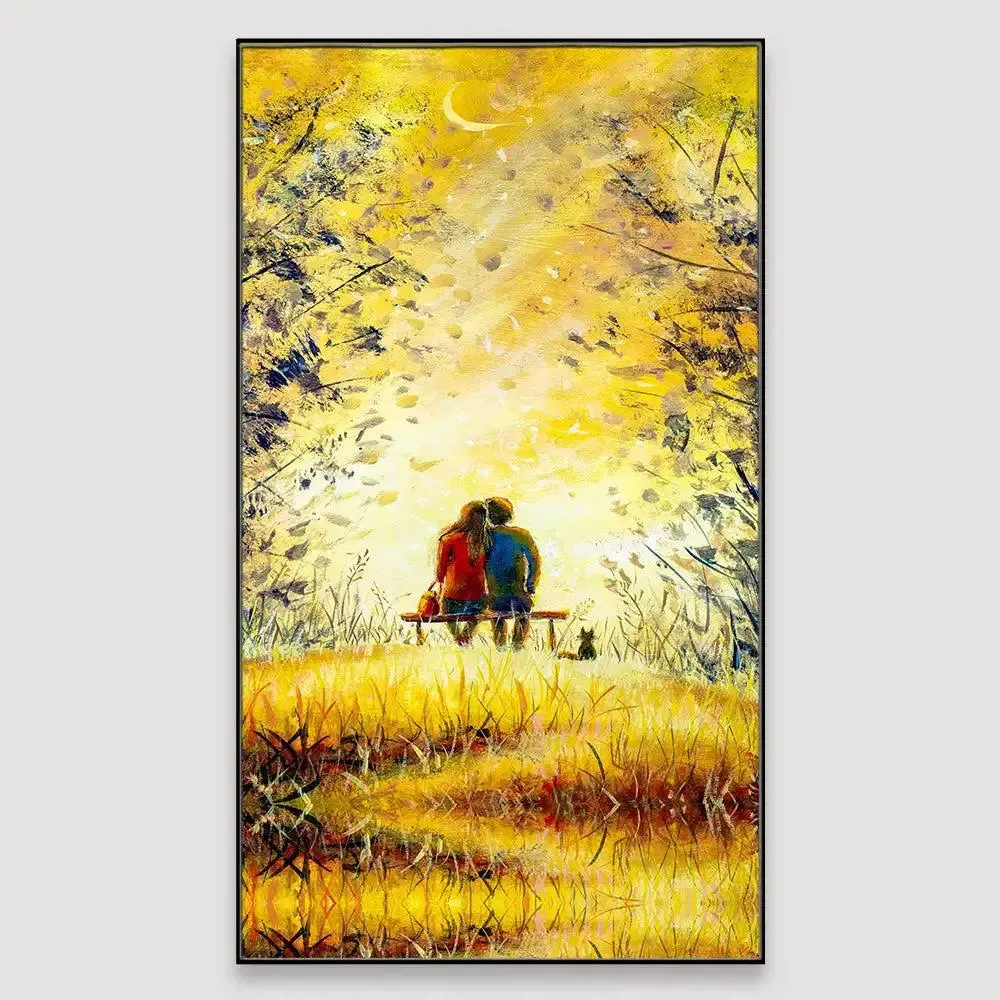 Love Couple At Night Canvas Printed Wall Painting With Wood Frame