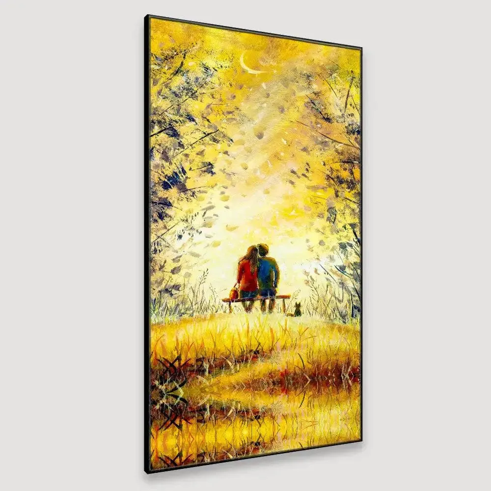 Love Couple At Night Canvas Printed Wall Painting With Wood Frame