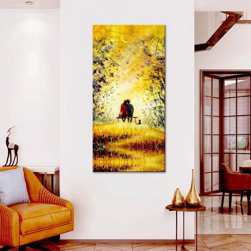 Love Couple At Night Canvas Printed Wall Painting With Wood Frame