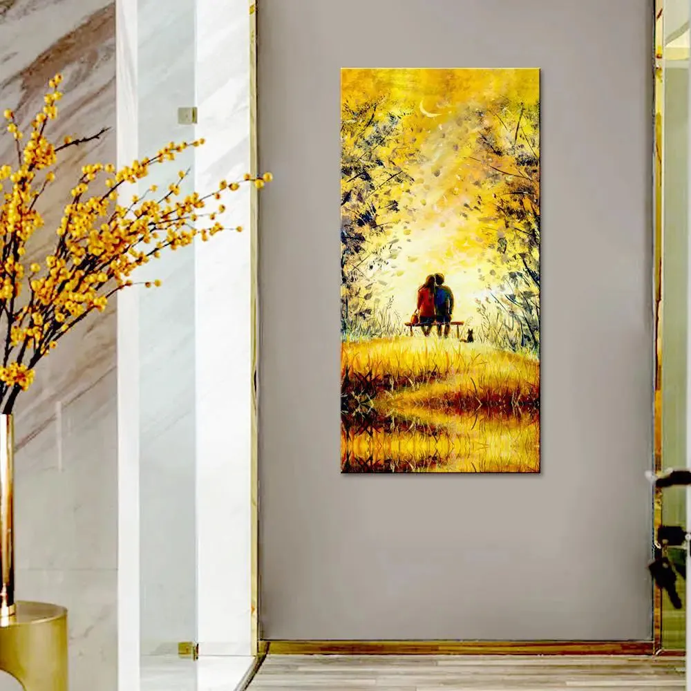 Love Couple At Night Canvas Printed Wall Painting With Wood Frame