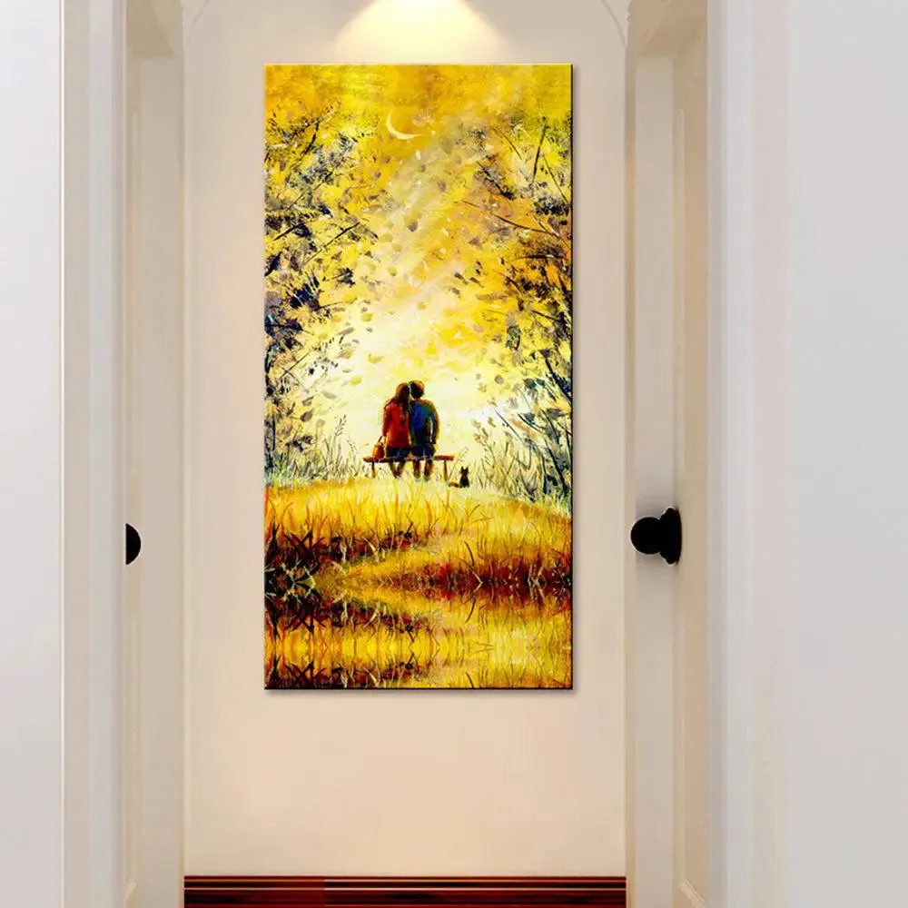 Love Couple At Night Canvas Printed Wall Painting With Wood Frame