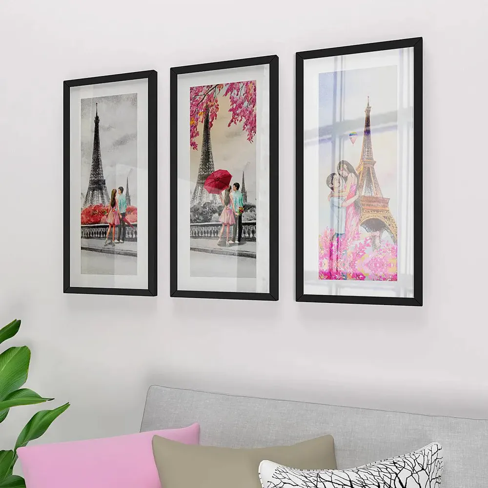 Love Couple Framed Wall Paintings Set of 3 with Break Resistant Clear Acrylic Glass