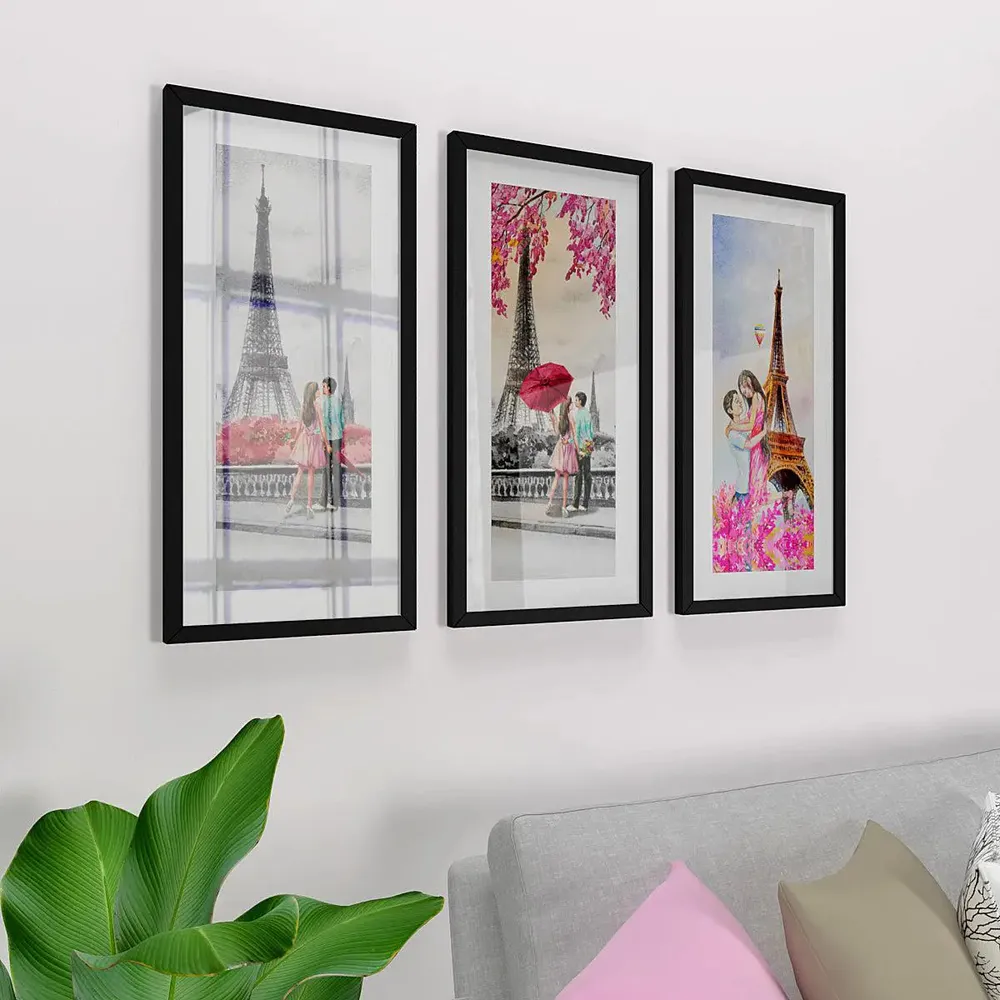 Love Couple Framed Wall Paintings Set of 3 with Break Resistant Clear Acrylic Glass