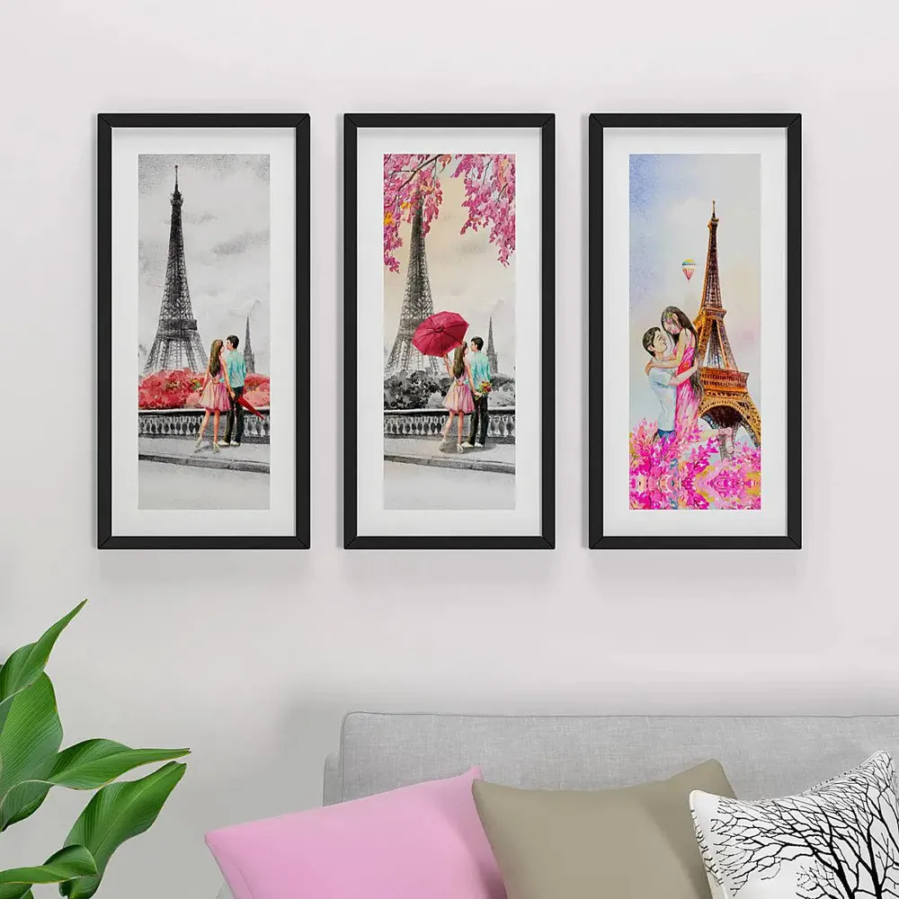 Love Couple Framed Wall Paintings Set of 3 with Break Resistant Clear Acrylic Glass
