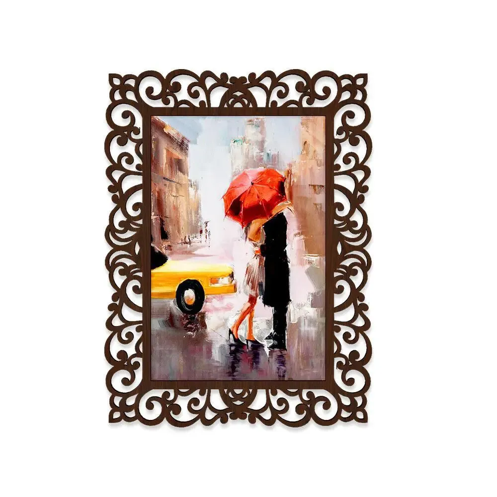 Love Couple in Rainy Day Canvas Print in Decorative Frame