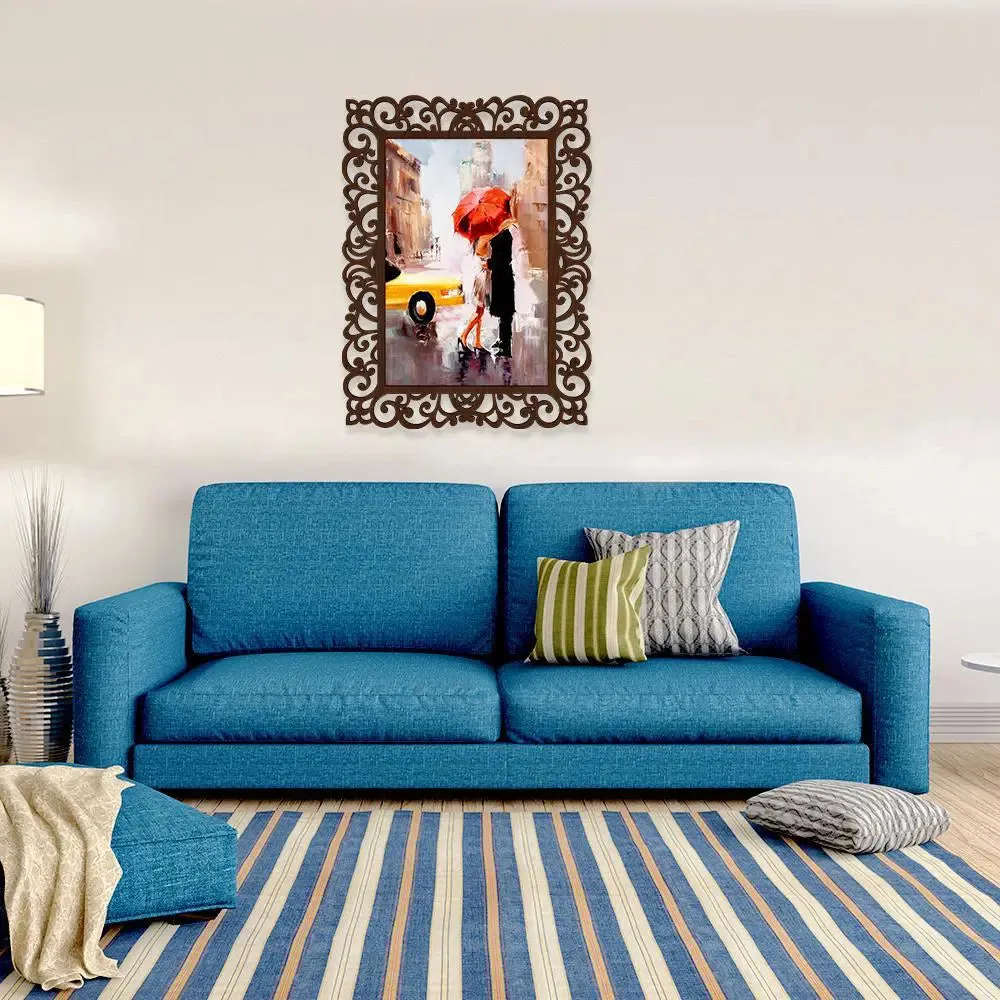 Love Couple in Rainy Day Canvas Print in Decorative Frame