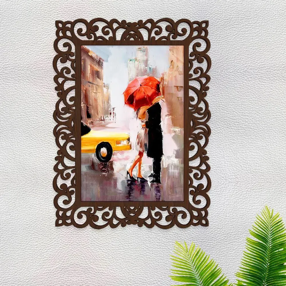 Love Couple in Rainy Day Canvas Print in Decorative Frame