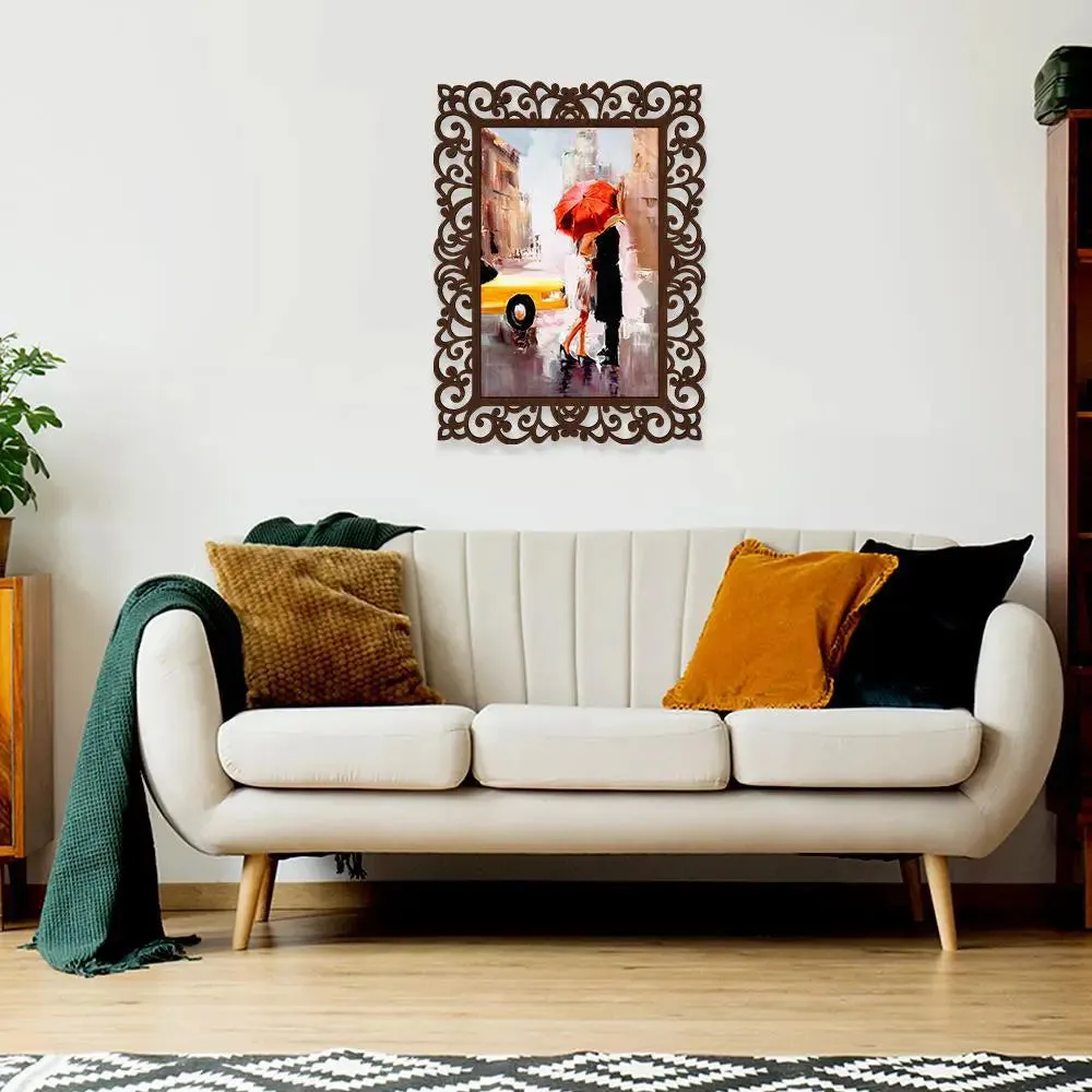 Love Couple in Rainy Day Canvas Print in Decorative Frame