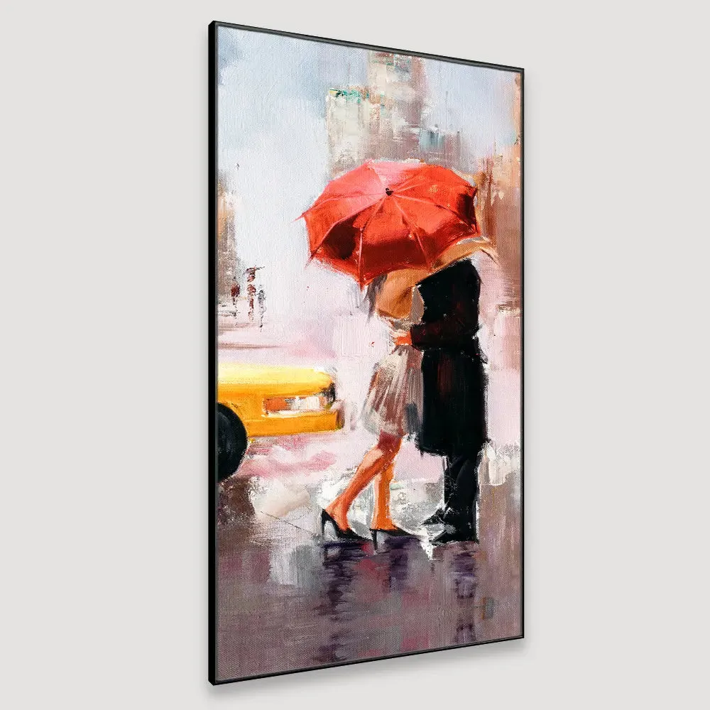 Love Couple in Rainy Day Canvas Printed Wall Painting With Wood Frame
