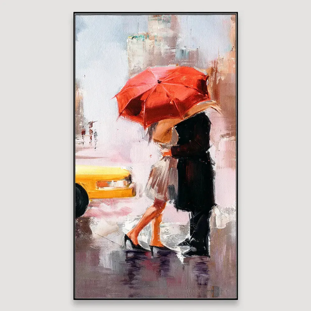 Love Couple in Rainy Day Canvas Printed Wall Painting With Wood Frame