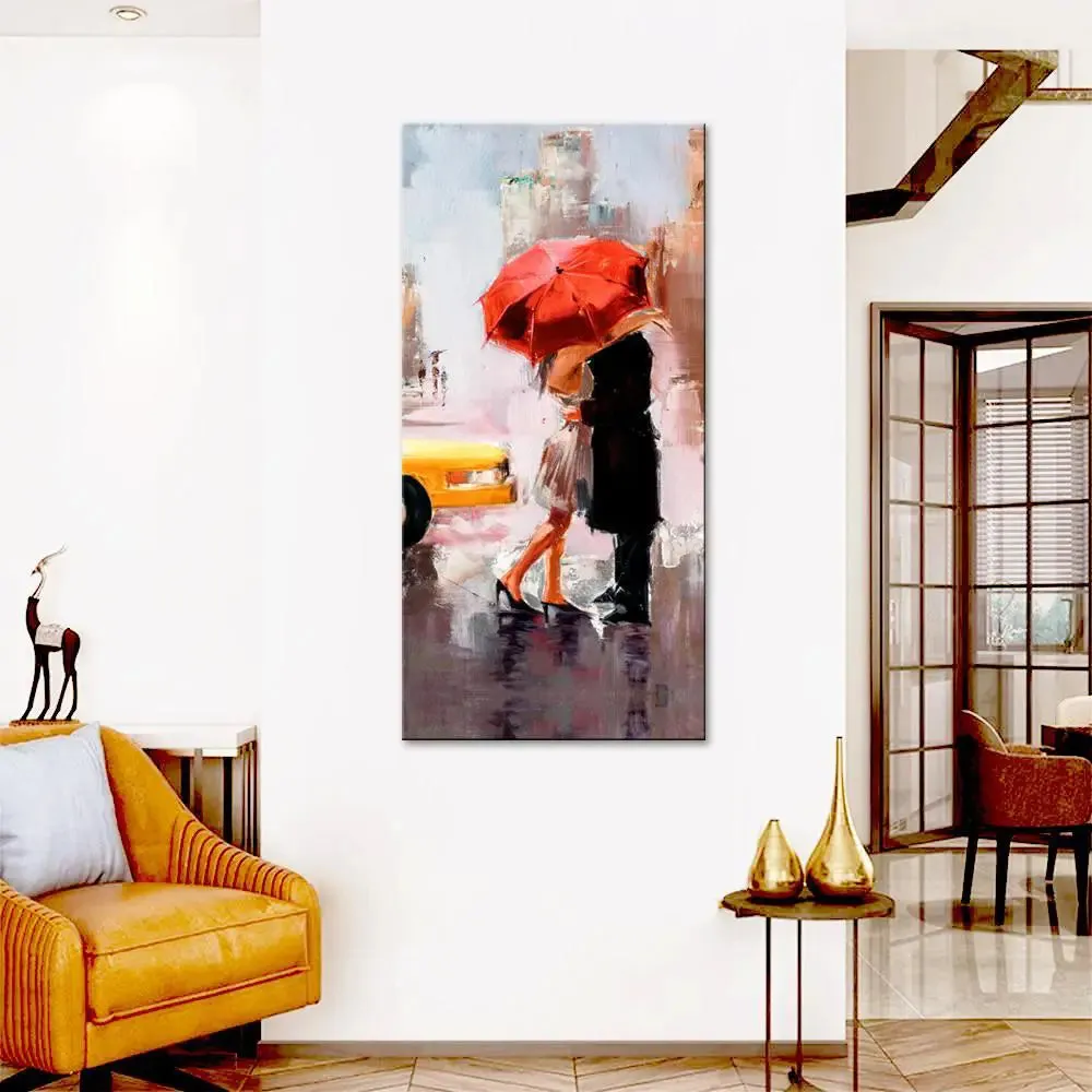 Love Couple in Rainy Day Canvas Printed Wall Painting With Wood Frame