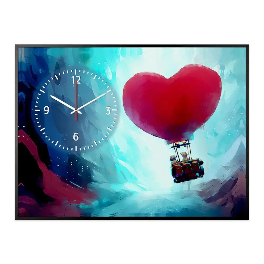 Love couple with Air Balloon Canvas Printed Decorative Wall Clock With Floating Frame