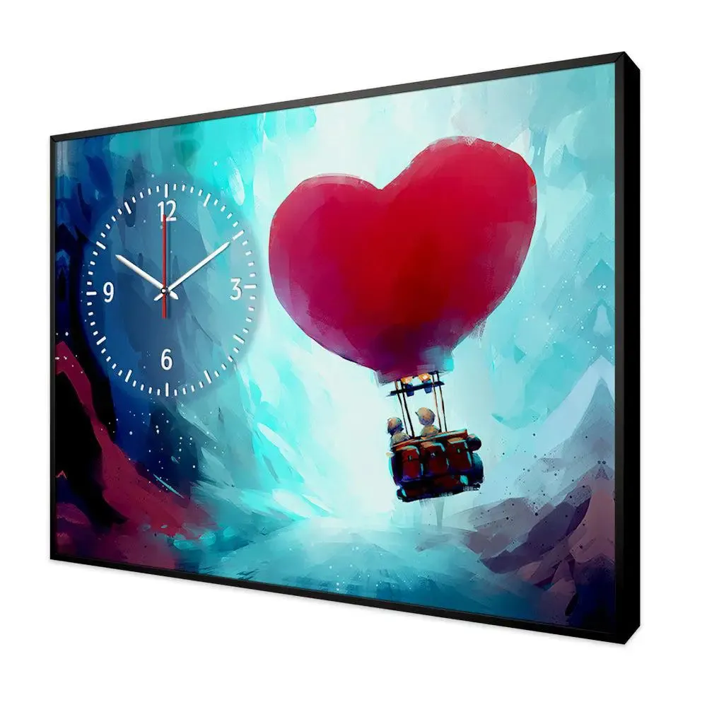 Love couple with Air Balloon Canvas Printed Decorative Wall Clock With Floating Frame