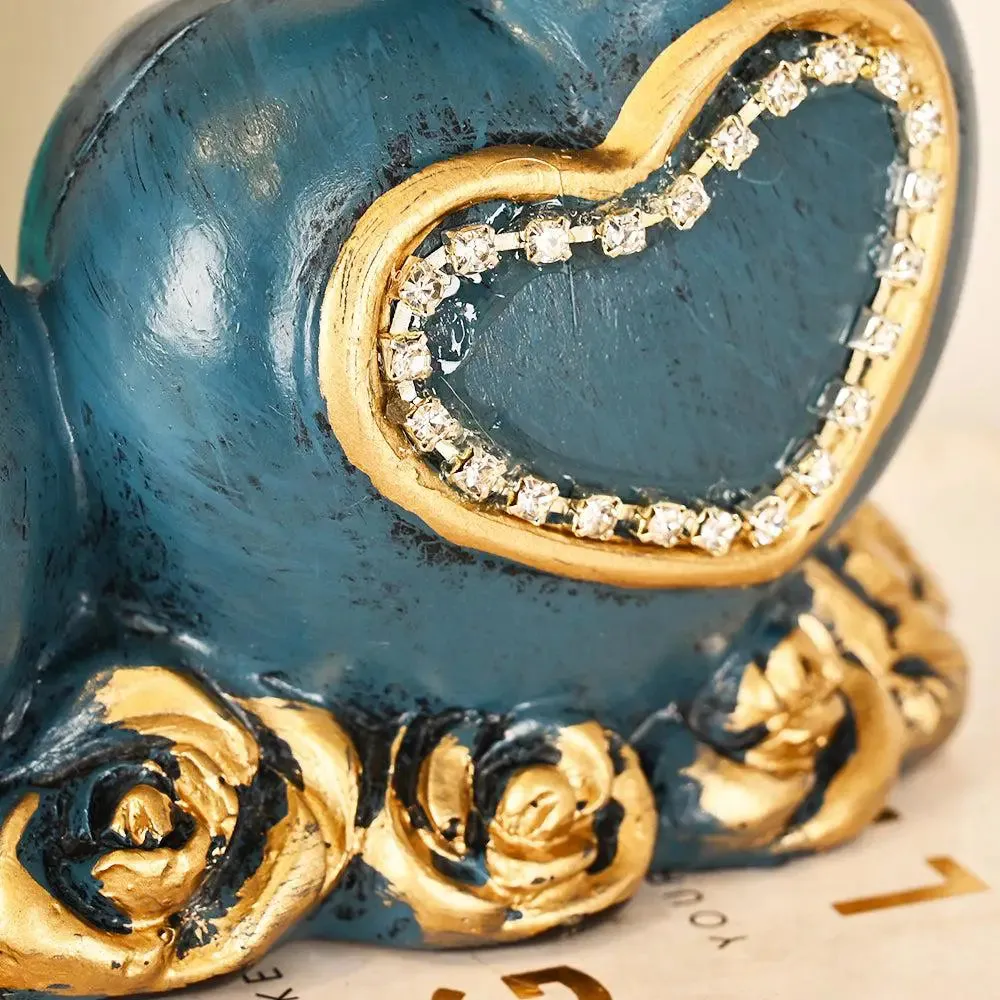 Love-evoking Blue Swan Statue with Luxurious Golden Accents