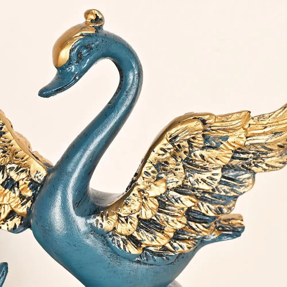 Love-evoking Blue Swan Statue with Luxurious Golden Accents