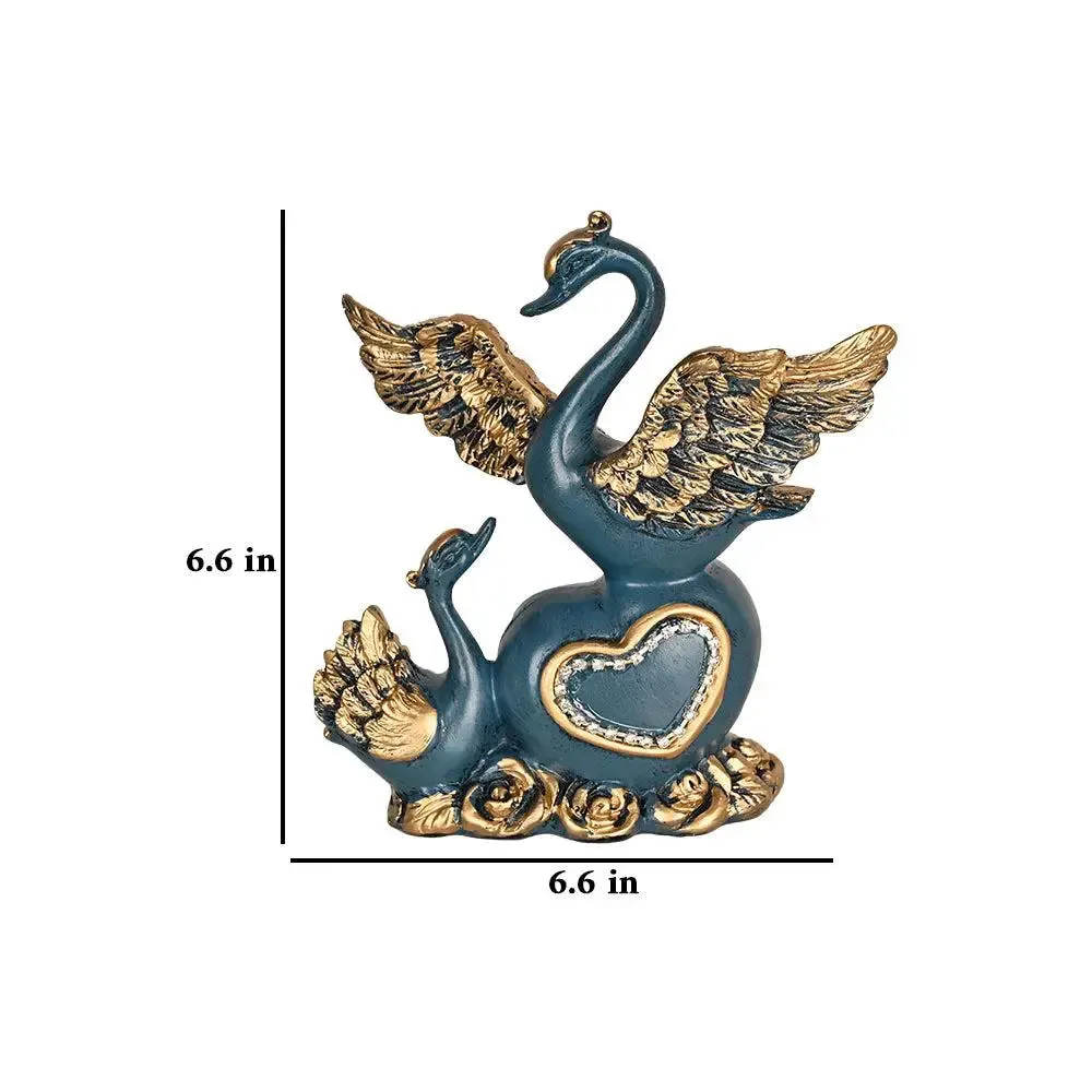 Love-evoking Blue Swan Statue with Luxurious Golden Accents