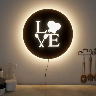 Love for Cooking Backlit Acrylic Wall Art for Kitchen Decor